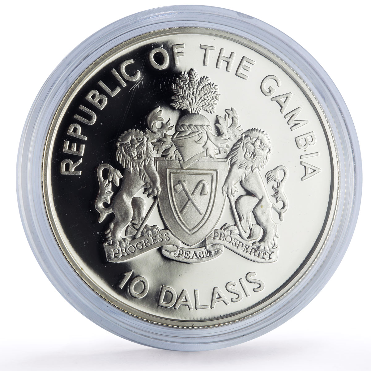Gambia 10 dalasis Papal Visit Pope John Paul II Religion proof silver coin 1992