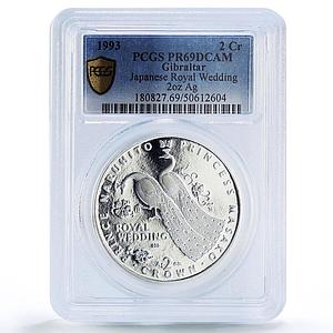 Gibraltar 2 crowns Naruhito Wedding Peacock Bird PR69 PCGS 2 oz silver coin 1993