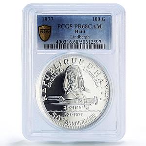 Haiti 100 gourdes Lindbergh Planes Aviation History PR68 PCGS silver coin 1977