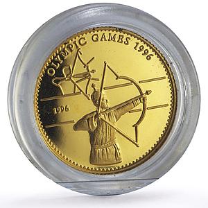 Mongolia 500 togrog Archery Atlanta Summer Olympics Sports proof gold coin 1996