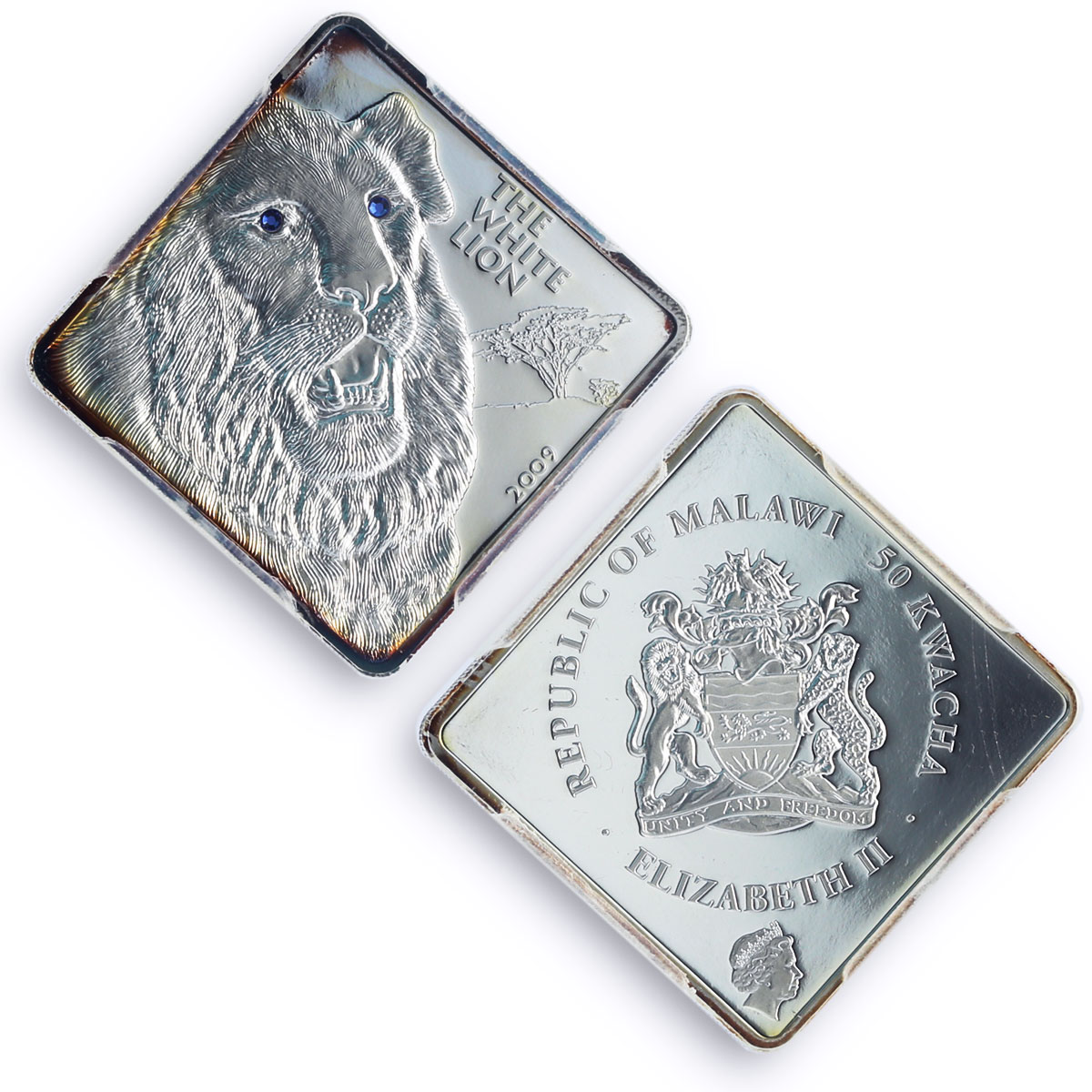 Malawi 50 kwacha White Lion Wildlife Fauna Crystal PR67 PCGS silver coin 2009