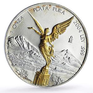 Mexico 1 onza Libertad Angel of Independence Gilt silver coin 2004