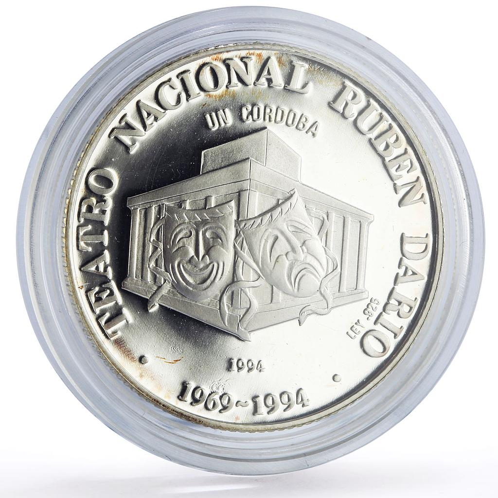 Nicaragua 1 cordoba Ruben Dario Theater Dances Art proof silver coin 1994
