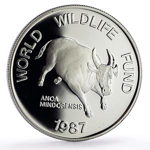 Philippines 200 piso Mindoro Bull Wildlife WWF Fauna proof silver coin 1987