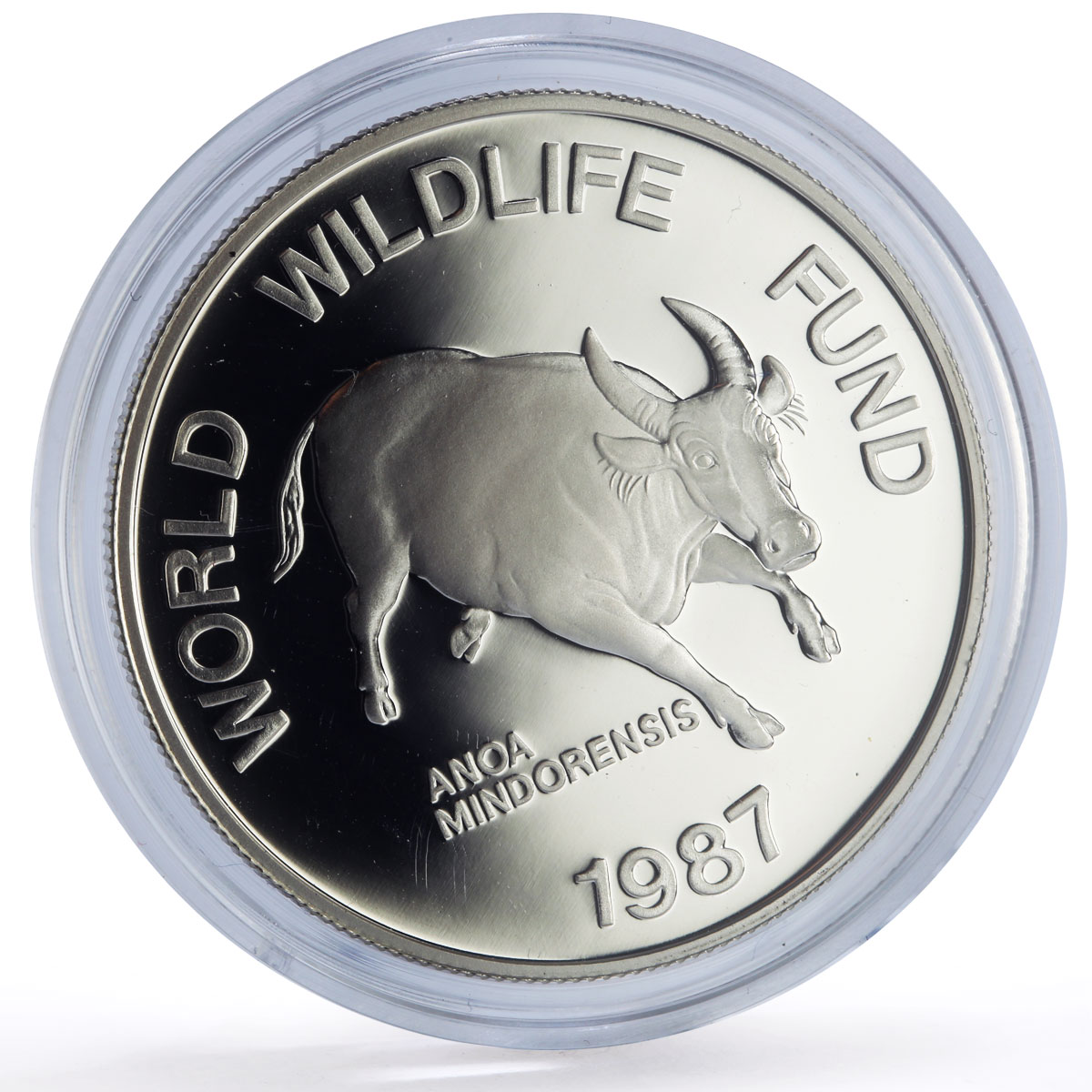 Philippines 200 piso Mindoro Bull Wildlife WWF Fauna proof silver coin 1987