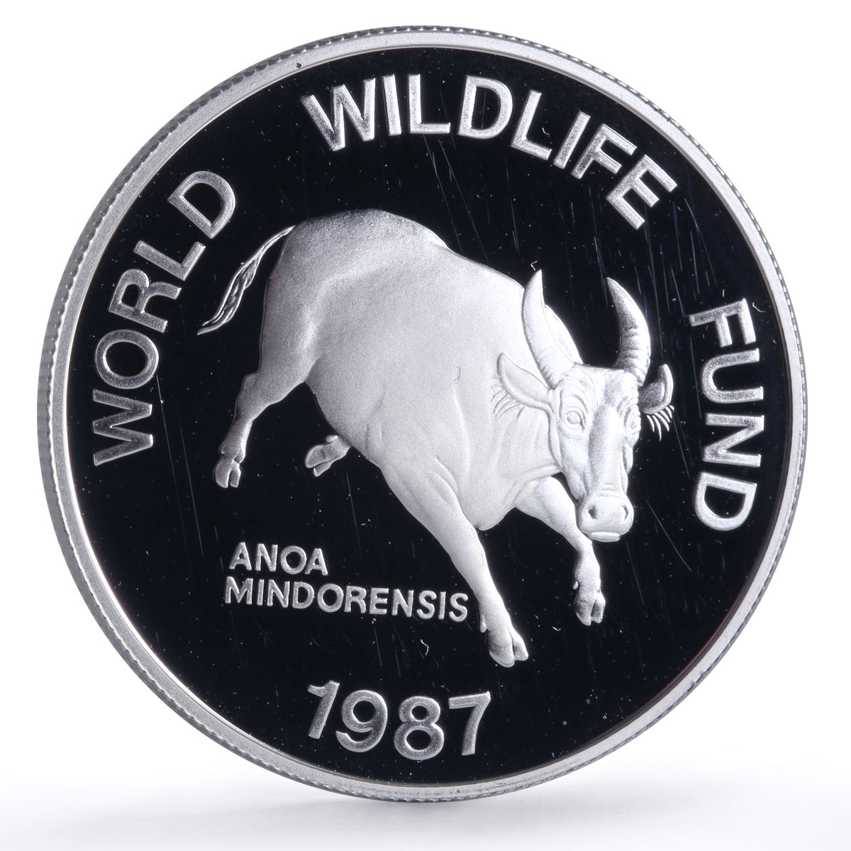 Philippines 200 piso Mindoro Bull Wildlife WWF Fauna proof silver coin 1987