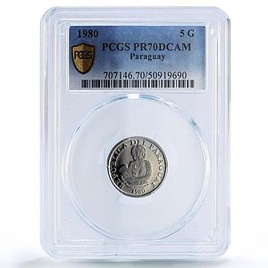 Paraguay 5 guaranies FAO World Food Day Woman Flower PR70 PCGS NiSteel coin 1980
