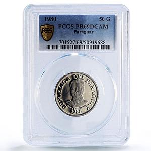 Paraguay 50 guaranies Estigarribia Dam Acaray River PR69 PCGS NiSteel coin 1980