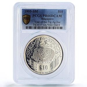 Singapore 2 dollars Pig Year Lunar Calendar PR66 PCGS 2 oz silver coin 1995