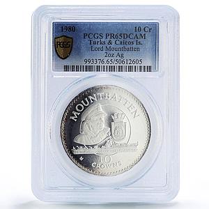 Turks and Caicos Isl. 10 crowns Mountbatten Ship PR65 PCGS 2 oz silver coin 1980