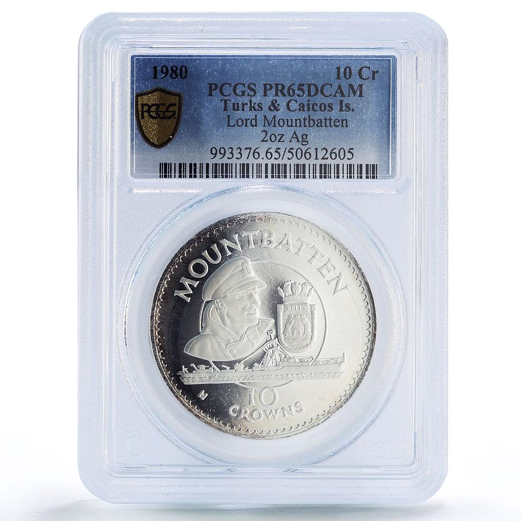 Turks and Caicos Isl. 10 crowns Mountbatten Ship PR65 PCGS 2 oz silver coin 1980