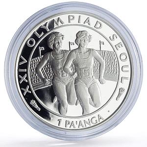 Tonga 1 paanga Runners Seoul Olympic Games Sports proof silver coin 1988