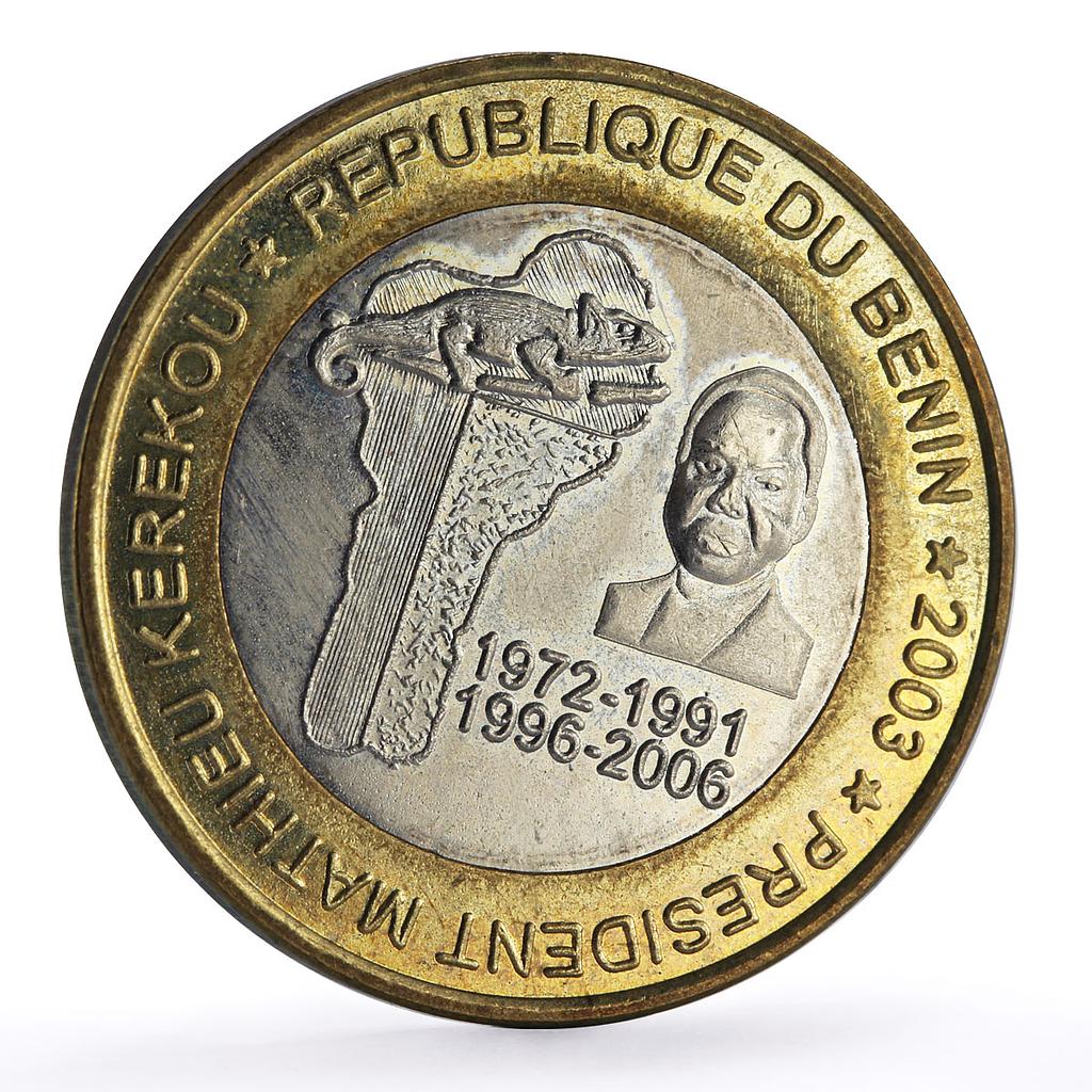 Benin 6000 francs Mathieu Kerekou Elephant Four Africa Fantasy bimetal coin 2003