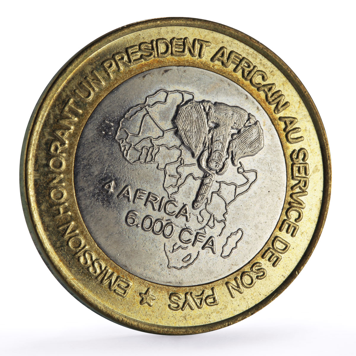 Benin 6000 francs Mathieu Kerekou Elephant Four Africa Fantasy bimetal coin 2003