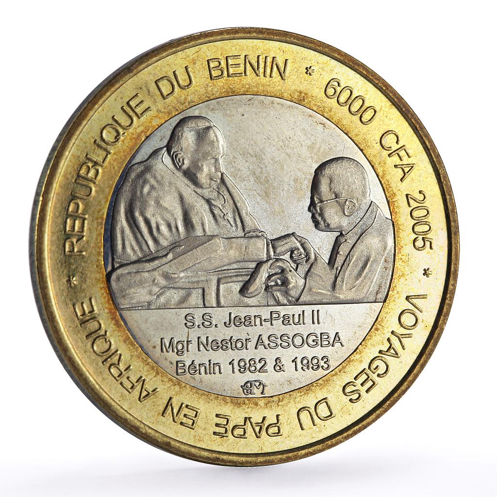 Benin 6000 francs Papal Visit Pope John Paul II Four Africa bimetal coin 2005