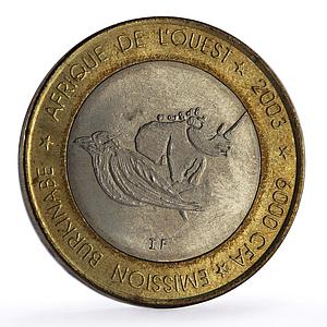 Burkina Faso 6000 francs Oxpecker Bird Rhinoceros Four Africa Fantasy coin 2003