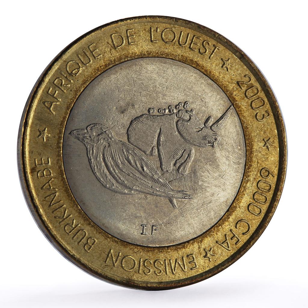Burkina Faso 6000 francs Oxpecker Bird Rhinoceros Four Africa Fantasy coin 2003