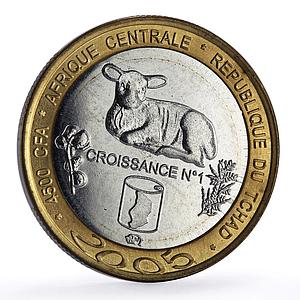 Chad 4500 francs Lamb Elephant Three Africa Fauna Fantasy X#18 bimetal coin 2005