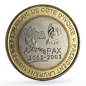 Ivory Coast 6000 francs Laurent Gbagbo Elephant Four Africa bimetal coin 2003