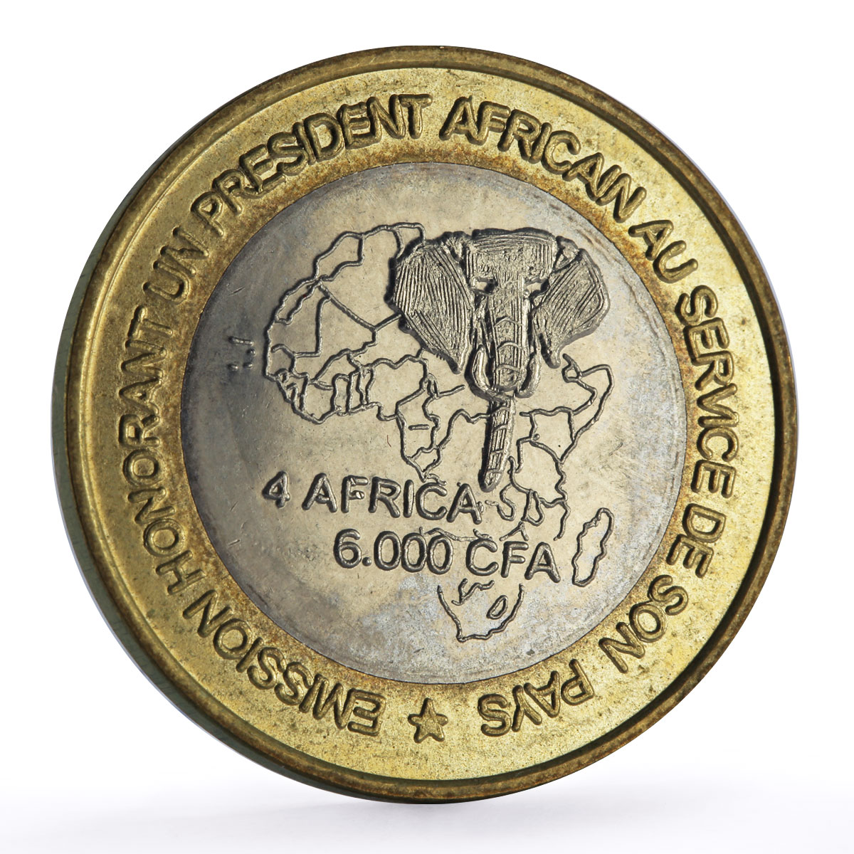 Cameroon 6000 francs Paul Biya Elephant Four Africa Fantasy bimetal coin 2003