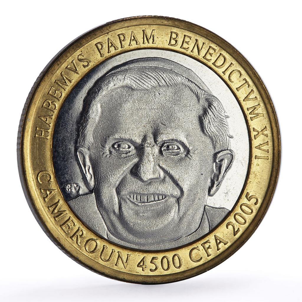 Cameroon 4500 francs Pope Benedict XVI Elephant Three Africa bimetal coin 2005