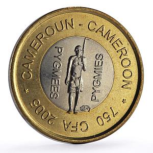 Cameroon 750 francs Pygmees Pygmies Elephant 1/2 Africa bimetal coin 2005