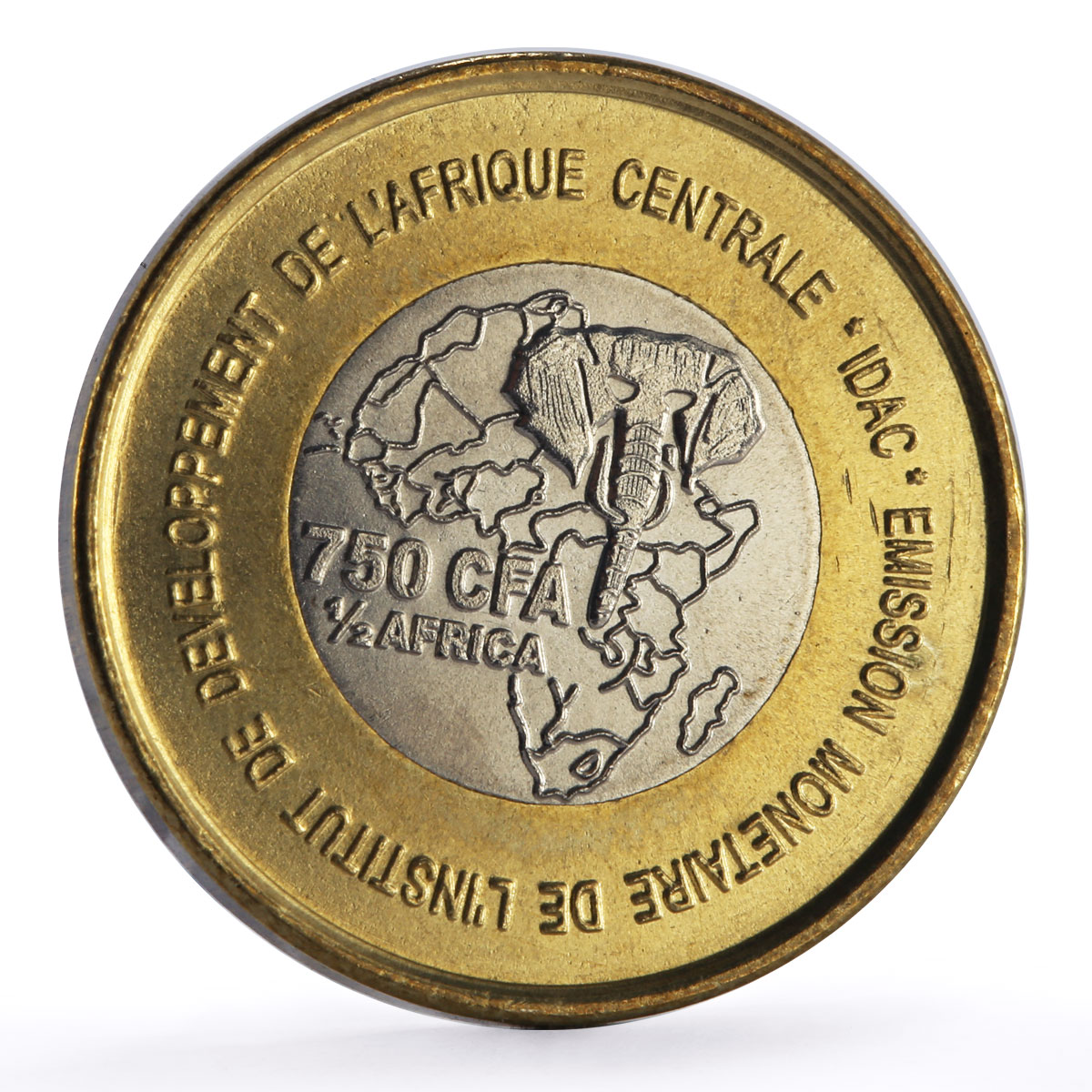 Cameroon 750 francs Pygmees Pygmies Elephant 1/2 Africa bimetal coin 2005