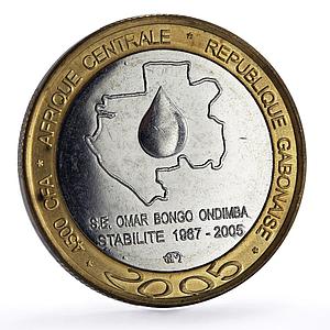 Gabon 4500 francs Omar Bongo Elephant Three Africa Fantasy bimetal coin 2005