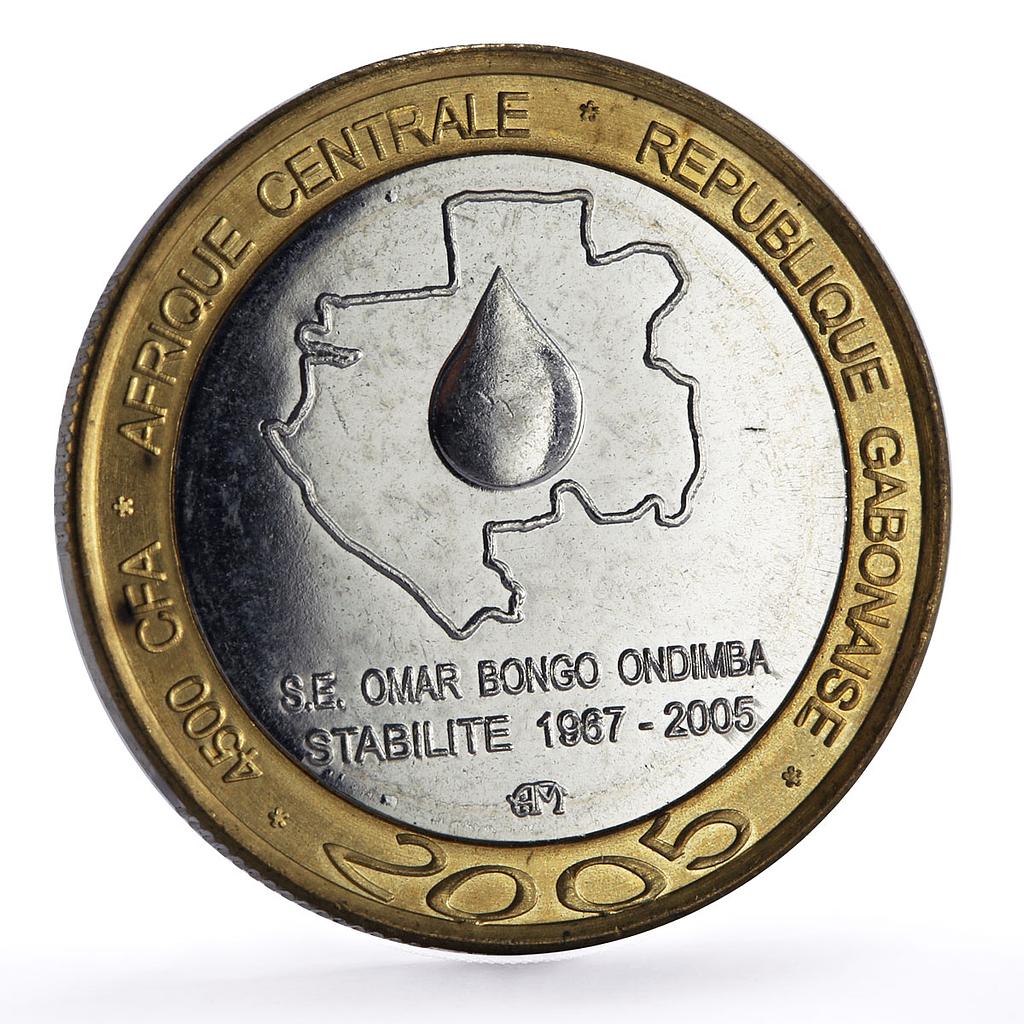 Gabon 4500 francs Omar Bongo Elephant Three Africa Fantasy bimetal coin 2005