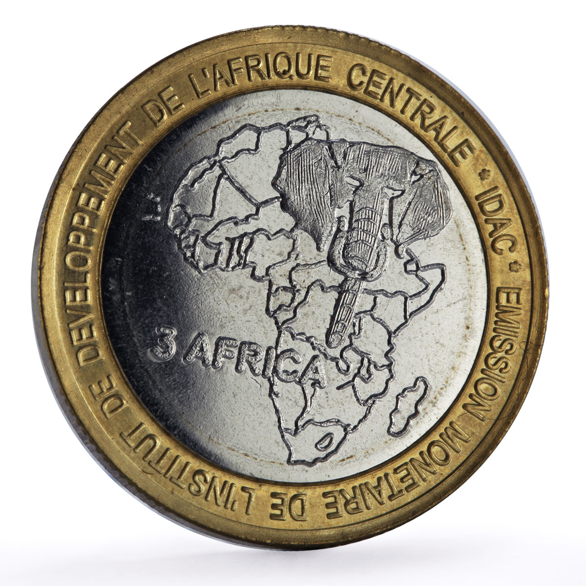 Gabon 4500 francs Omar Bongo Elephant Three Africa Fantasy bimetal coin 2005
