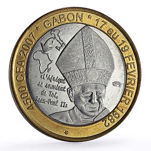 Gabon 4500 francs Pope John Paul II Elephant Three Africa X#17 bimetal coin 2007