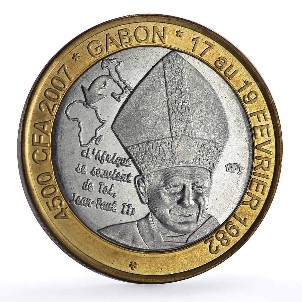 Gabon 4500 francs Pope John Paul II Elephant Three Africa X#17 bimetal coin 2007