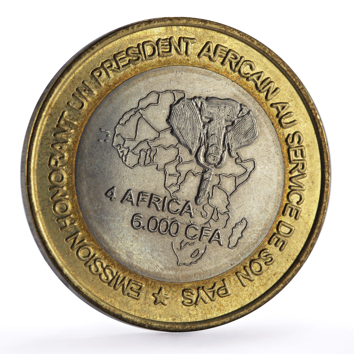 Guinea 6000 francs Lansana Conte Elephant Four Africa Fantasy bimetal coin 2003