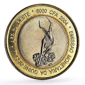 Guinea Bissau 6000 francs Gazelle Elephant Four Africa Fantasy bimetal coin 2004