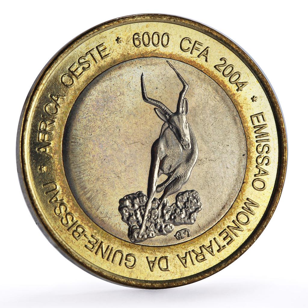 Guinea Bissau 6000 francs Gazelle Elephant Four Africa Fantasy bimetal coin 2004