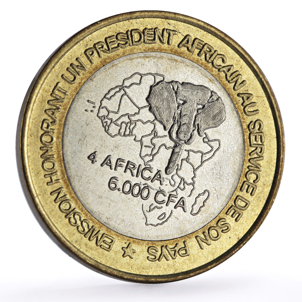 Niger 6000 francs Mamadou Tandja Elephant Four Africa Fantasy bimetal coin 2003
