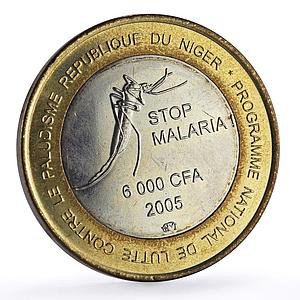 Niger 6000 francs Stop Malaria Elephant Four Africa Fantasy bimetal coin 2005