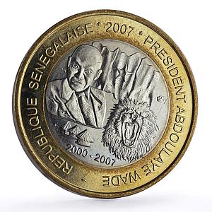 Senegal 6000 francs Abdoulaye Wade Lion Elephant Four Africa bimetal coin 2007