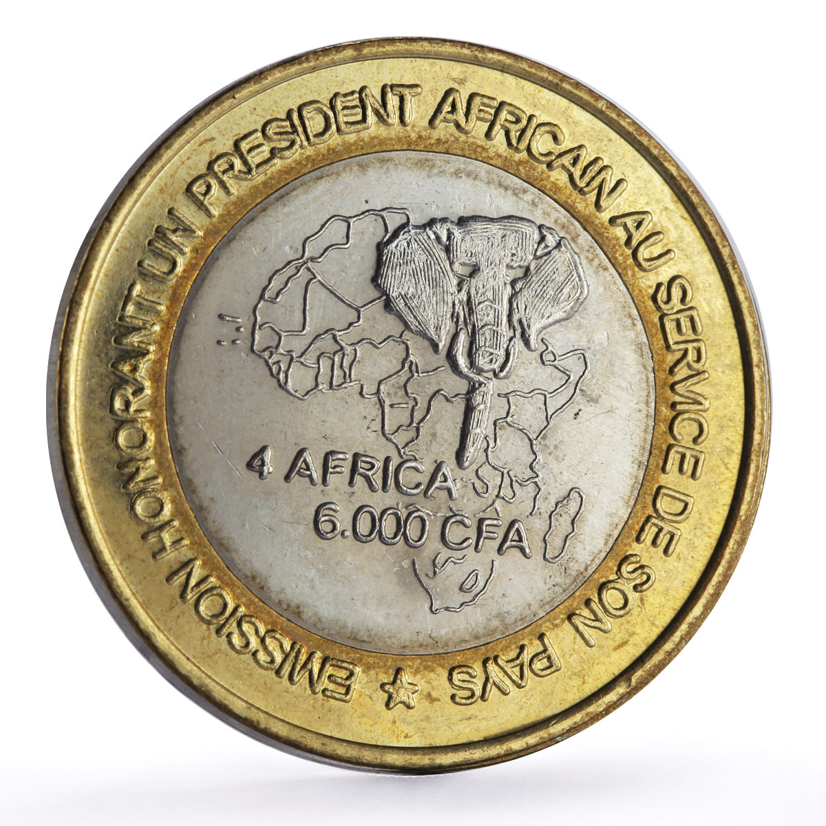 Senegal 6000 francs Abdoulaye Wade Lion Elephant Four Africa bimetal coin 2007