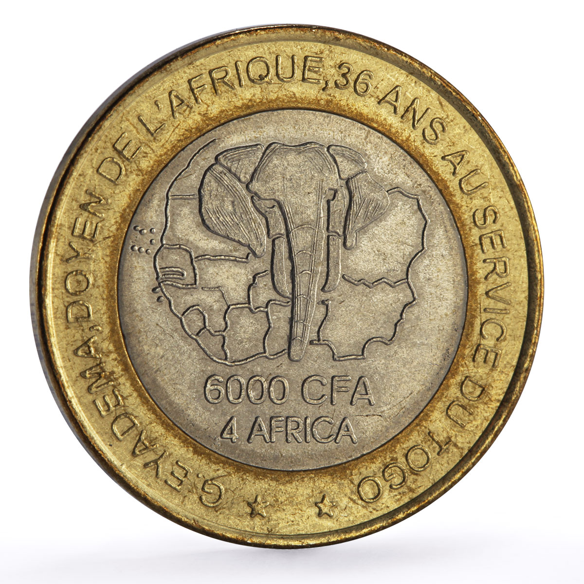 Togo 6000 francs Eyadema Elephant Four Africa Fantasy X#22 bimetal coin 2003