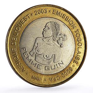 Togo 6000 francs Femme Guin Woman Elephant Four Africa Fantasy bimetal coin 2003