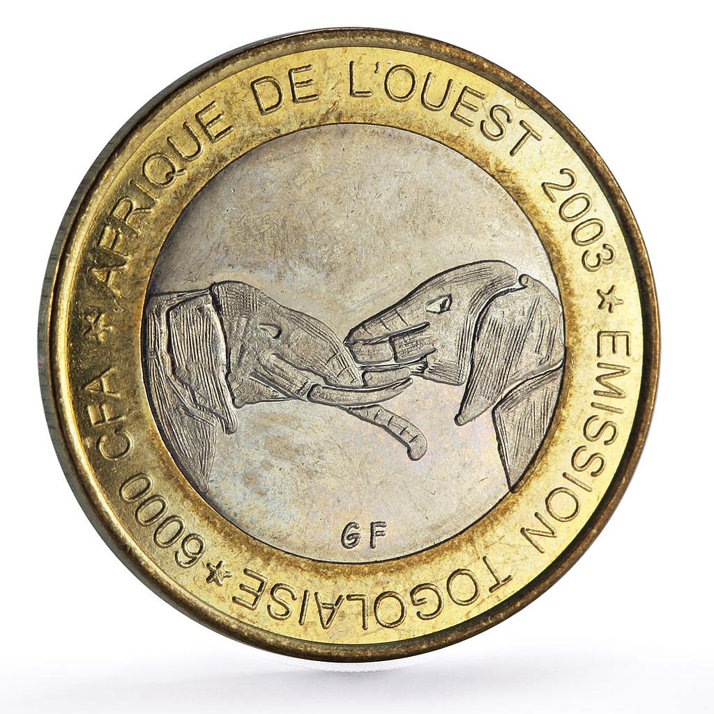 Togo 6000 francs Elephants Four Africa Fauna Fantasy X#20 bimetal coin 2003