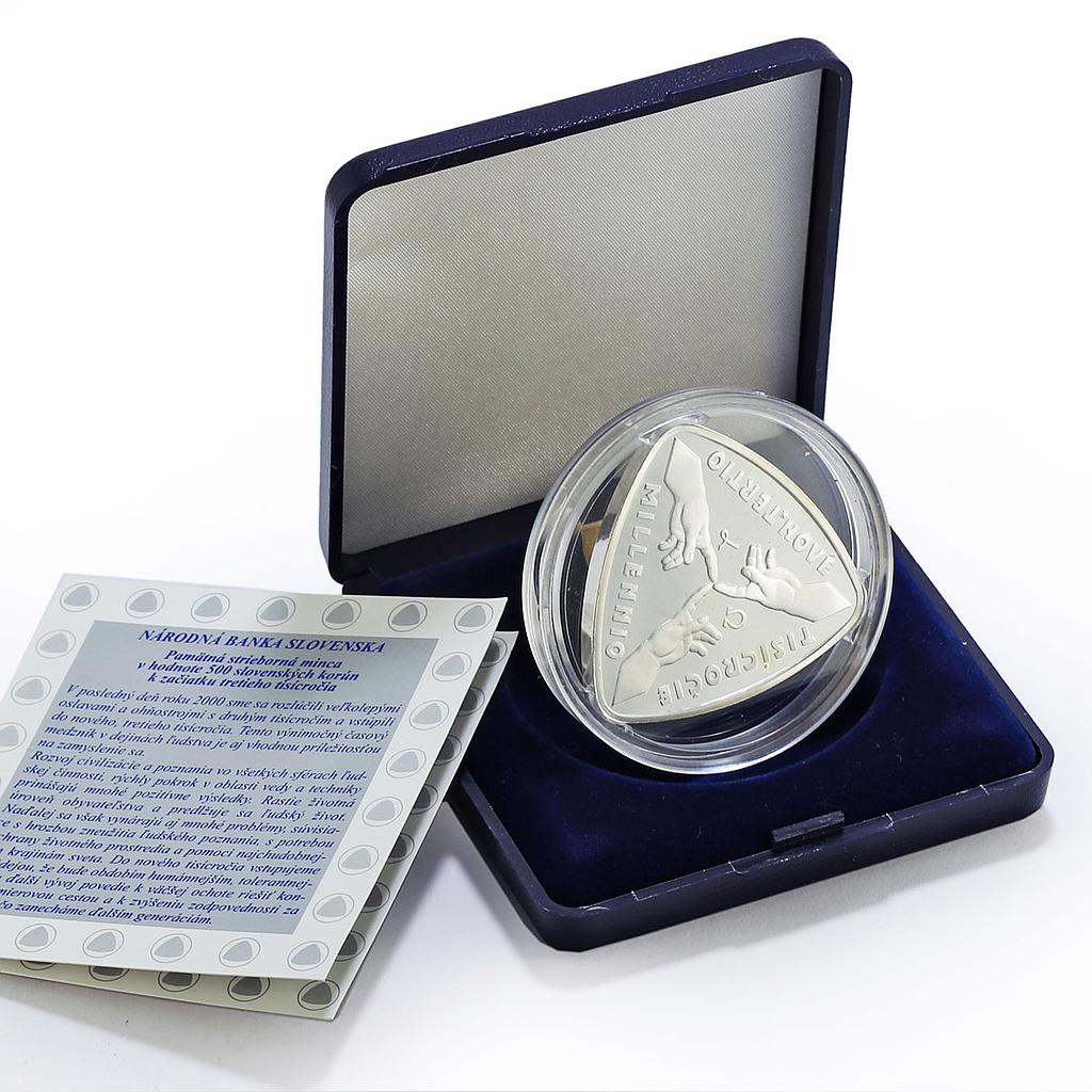 Slovakia 500 korun Third Millennium Universe Three Hands proof silver coin 2001