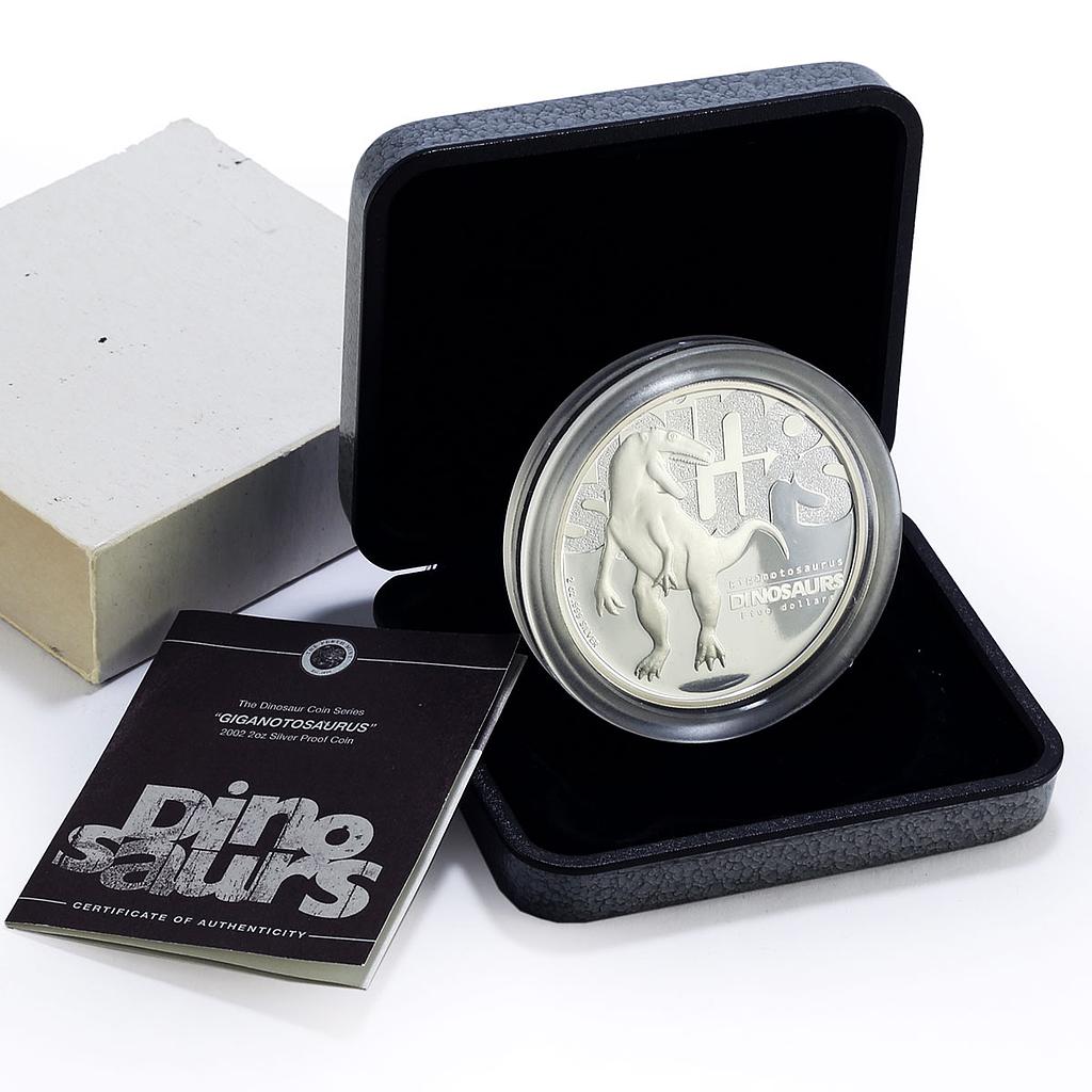 Tuvalu 5 dollars Giganotosaurus Dinosaurs Fauna 2 oz proof silver coin 2002