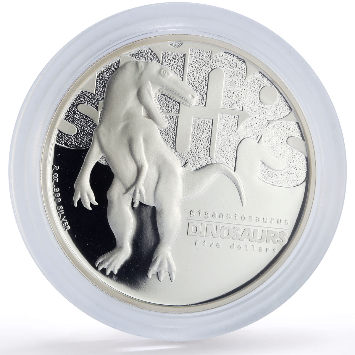 Tuvalu 5 dollars Giganotosaurus Dinosaurs Fauna 2 oz proof silver coin 2002