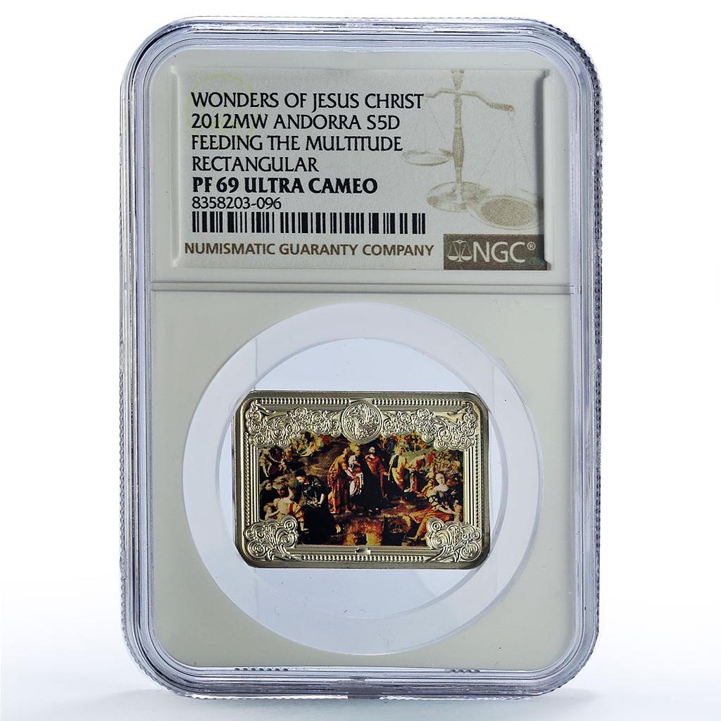 Andorra 5 diners Feeding Multitude Christ Wonders Art PF69 NGC silver coin 2012
