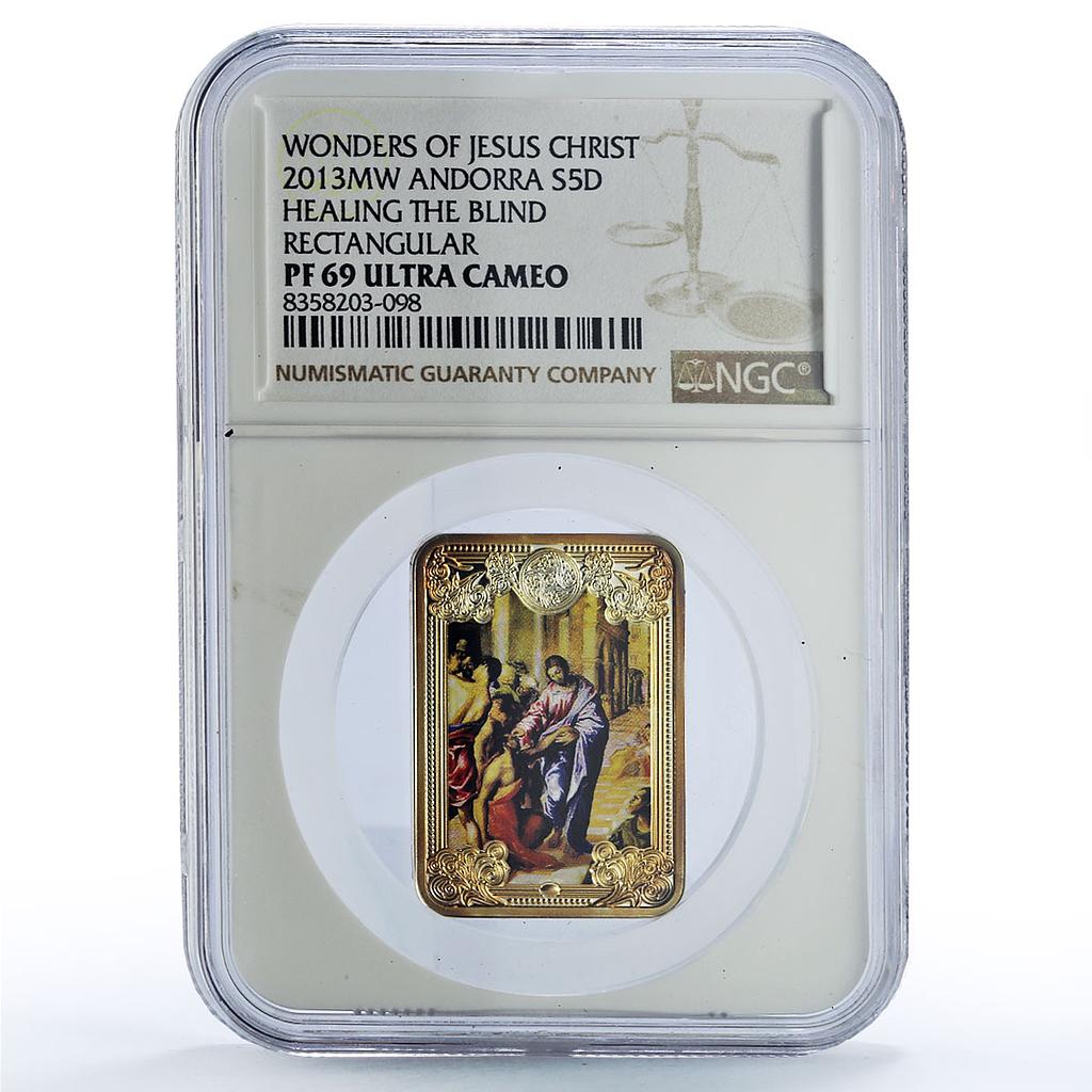 Andorra 5 diners Healing Blind Christ Wonders Art PF69 NGC silver coin 2013