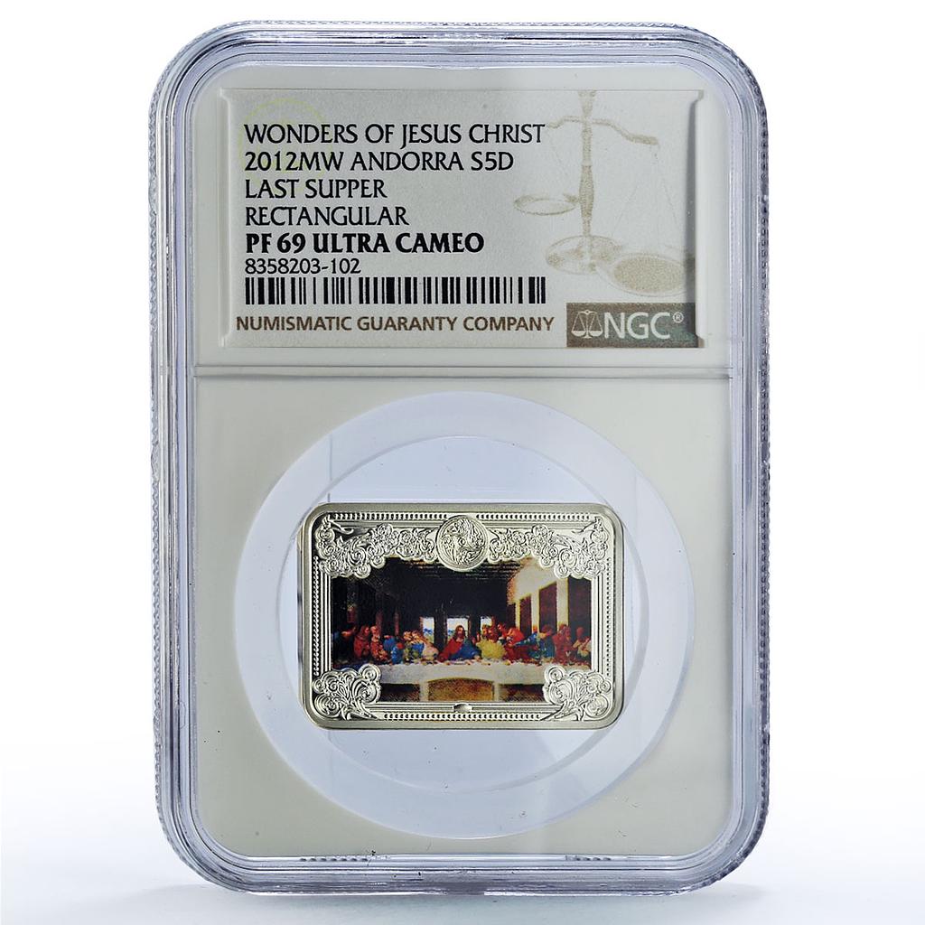 Andorra 5 diners Last Supper Chirst Wonders Art PF69 NGC silver coin 2012