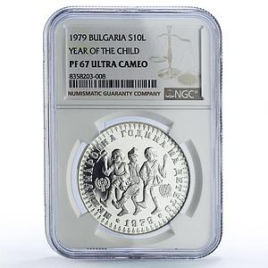 Bulgaria 10 leva UNICEF Save the Children Child Year PF67 NGC silver coin 1979