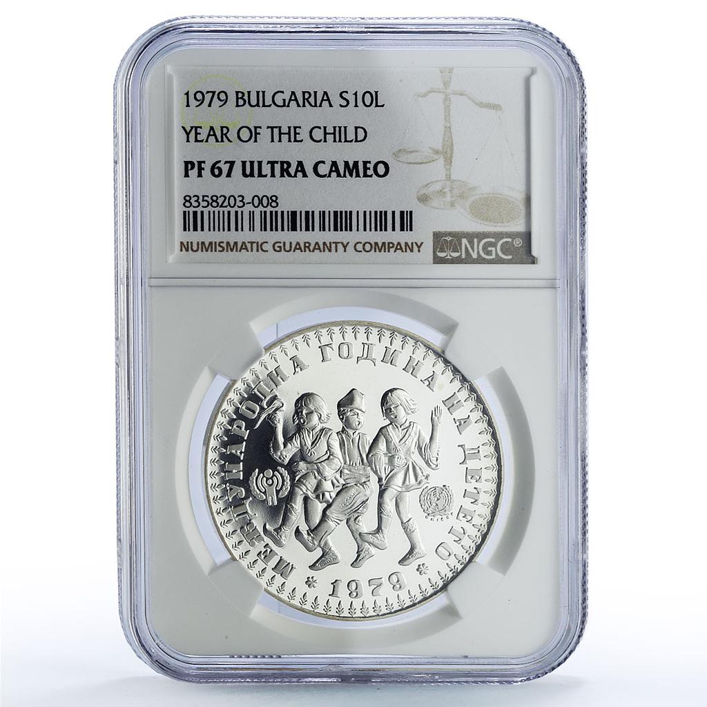 Bulgaria 10 leva UNICEF Save the Children Child Year PF67 NGC silver coin 1979